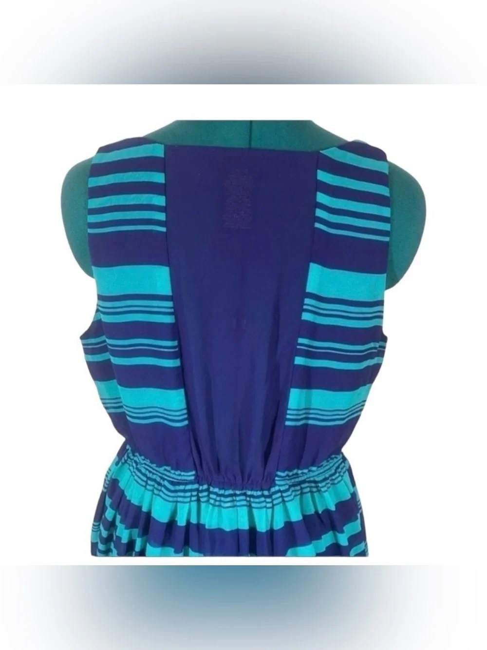 Attention Blue Stripe Hi‎ Low Fit & Flare Tank Dress Sheer Back M